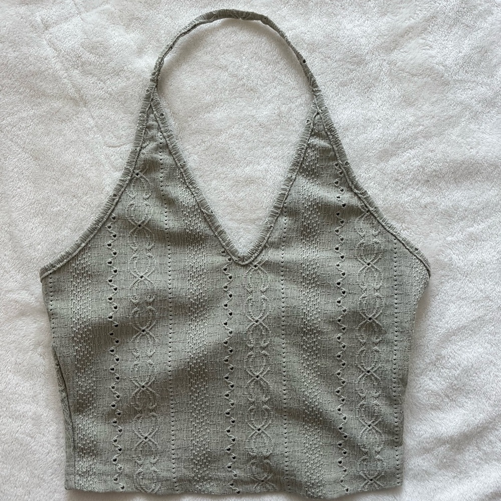 Sage Green Knit Halter Crop Top